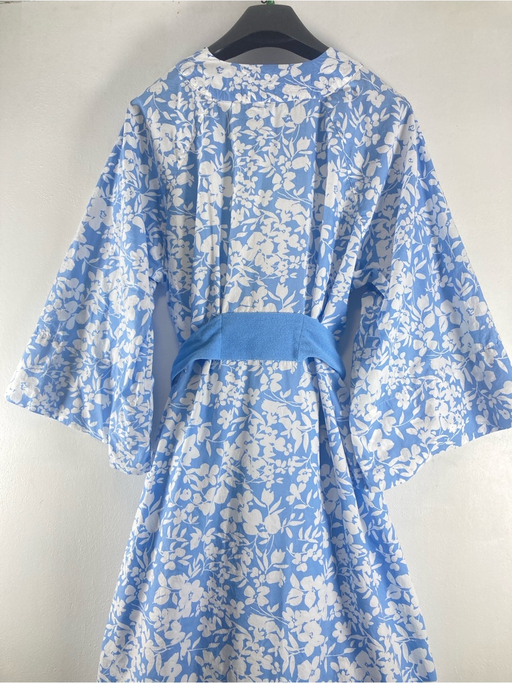 LAKE Pijama Pima Cotton Robe Women’s Size XL White Blue Floral Tie Lounge Pocket - Picture 4 of 16